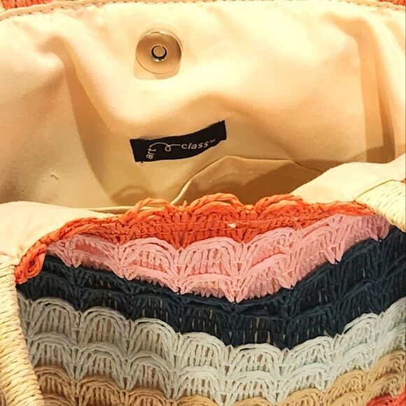 Art Class Multi-Colored Striped Womens Straw Beach Tote Shoulder Bag Purse - Picture 8 of 8